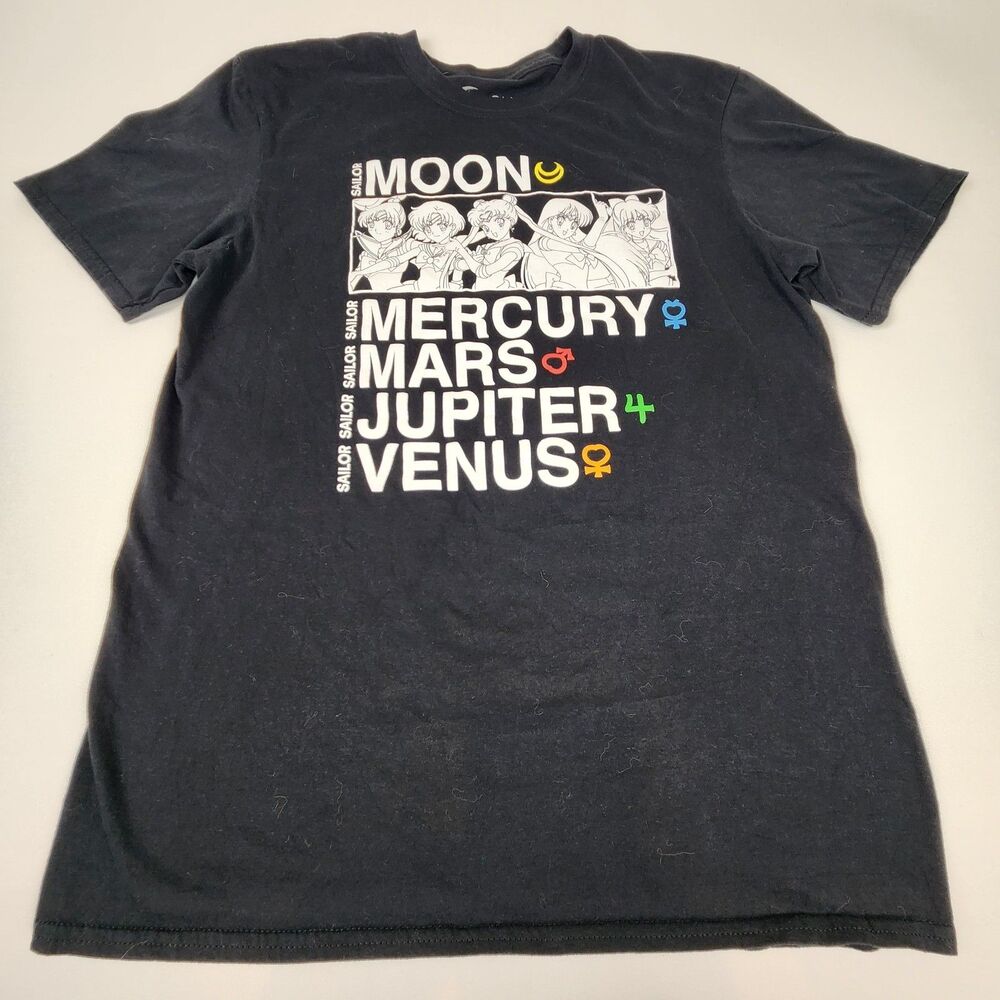 Sailor Moon Mercury Mars Jupiter Venus Graphic Anime T Shirt Black Medium